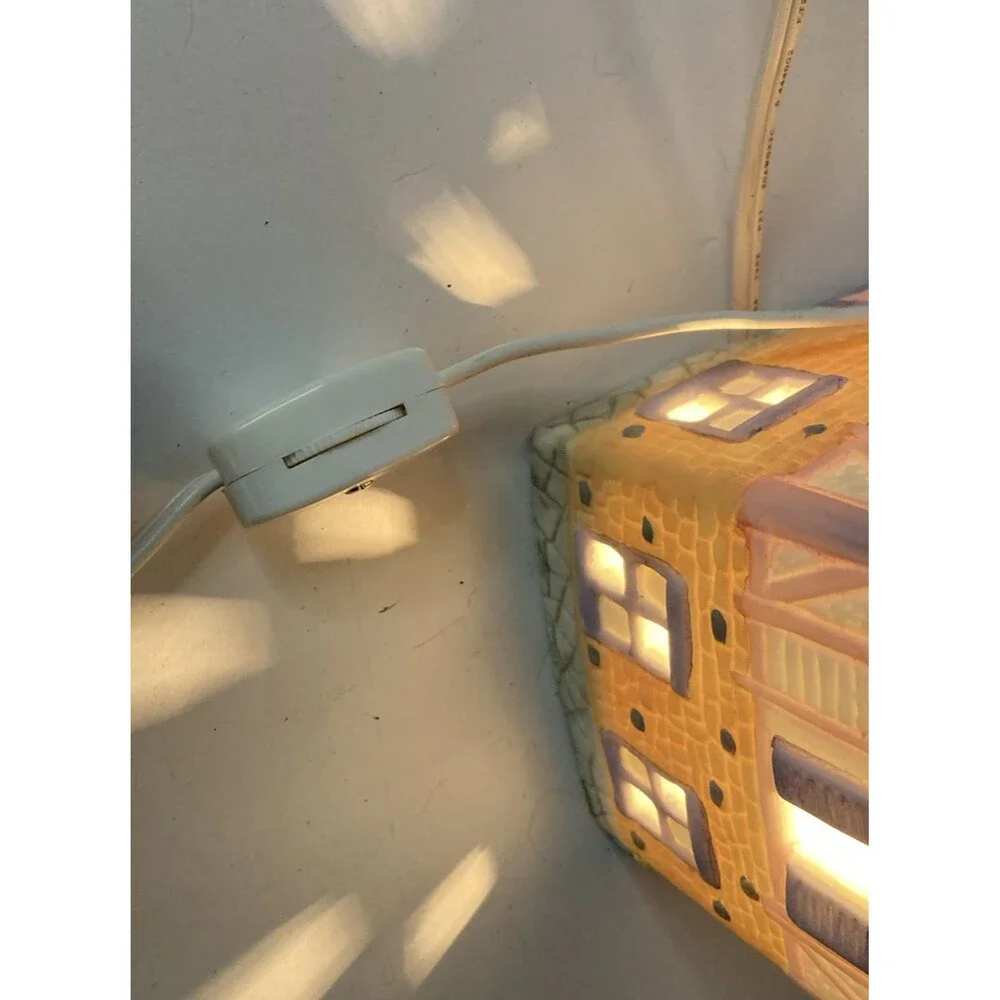 Lighthouse Cobblestone Home Village House 4” x 5” Vintage Light-Up Decor Shelf